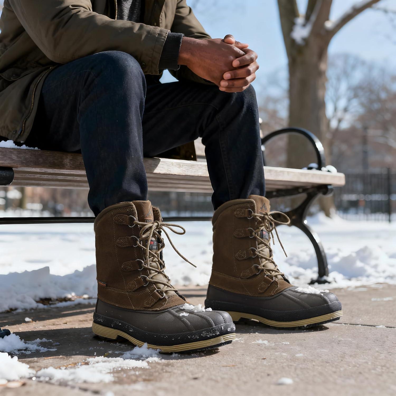 imageNORTIV 8 Mens Insulated Waterproof Work Winter Snow BootsKhakiBrown