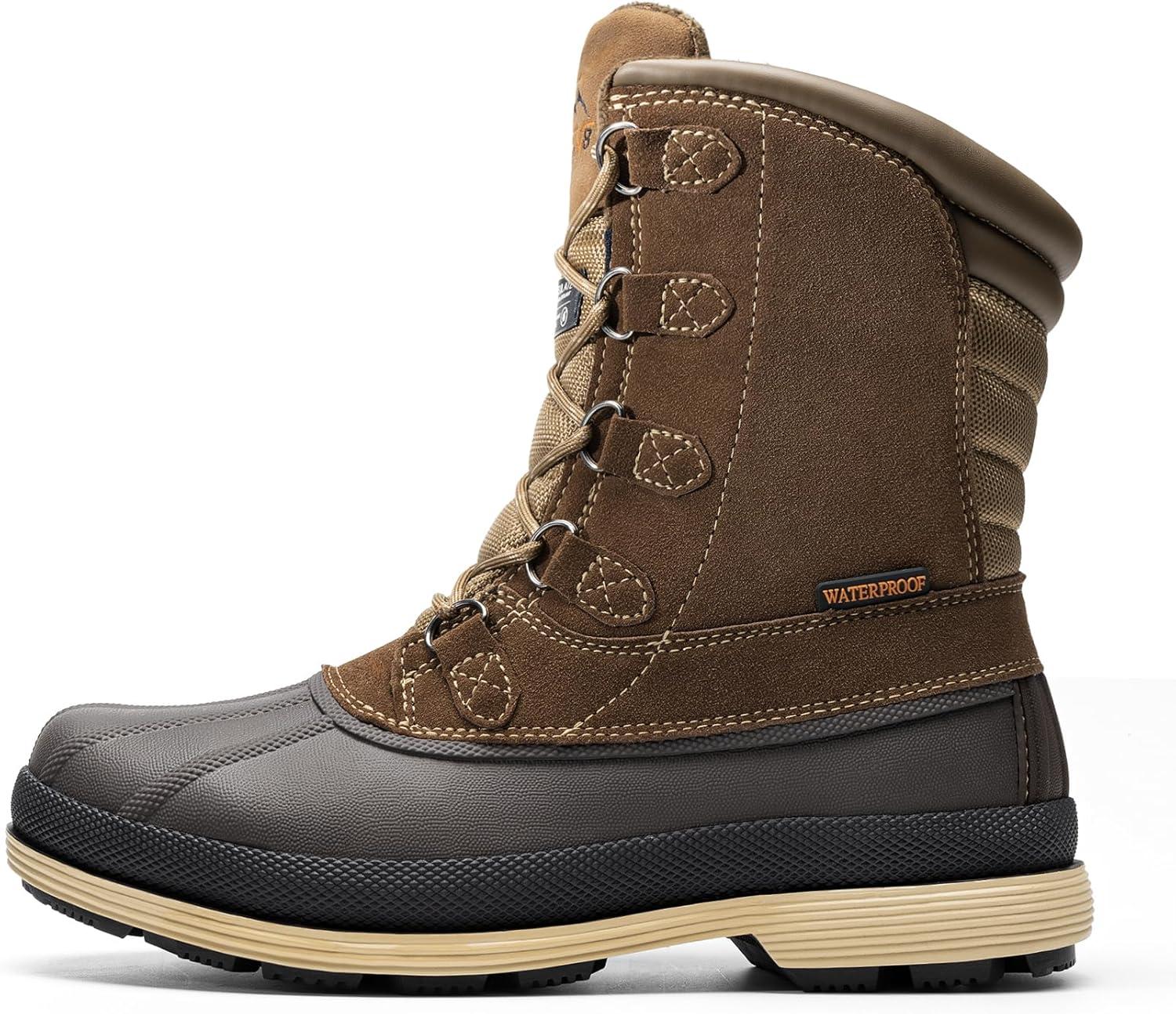imageNORTIV 8 Mens Insulated Waterproof Work Winter Snow BootsKhakiBrown