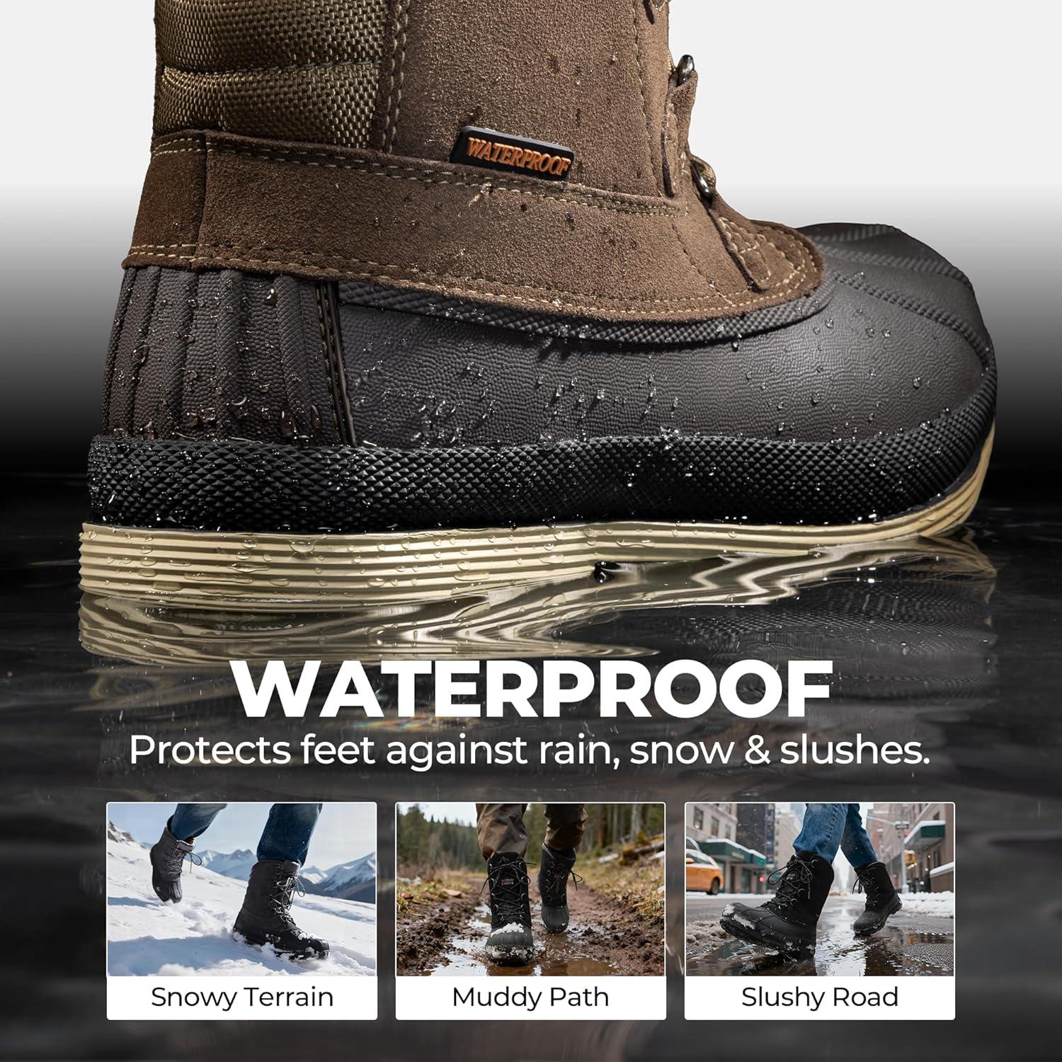 imageNORTIV 8 Mens Insulated Waterproof Work Winter Snow BootsKhakiBrown