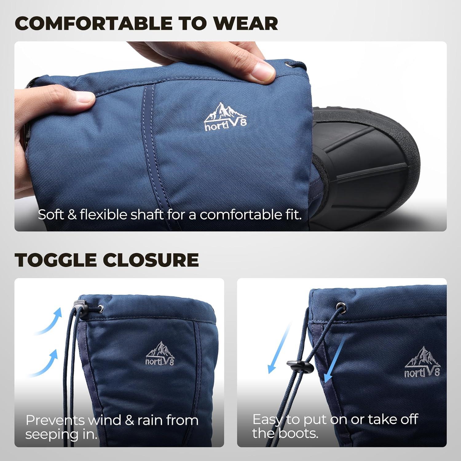 imageNORTIV 8 Mens Waterproof Winter Snow Boots Insulated Fur Liner Lightweight Outdoor Tall BootsBlueBlack