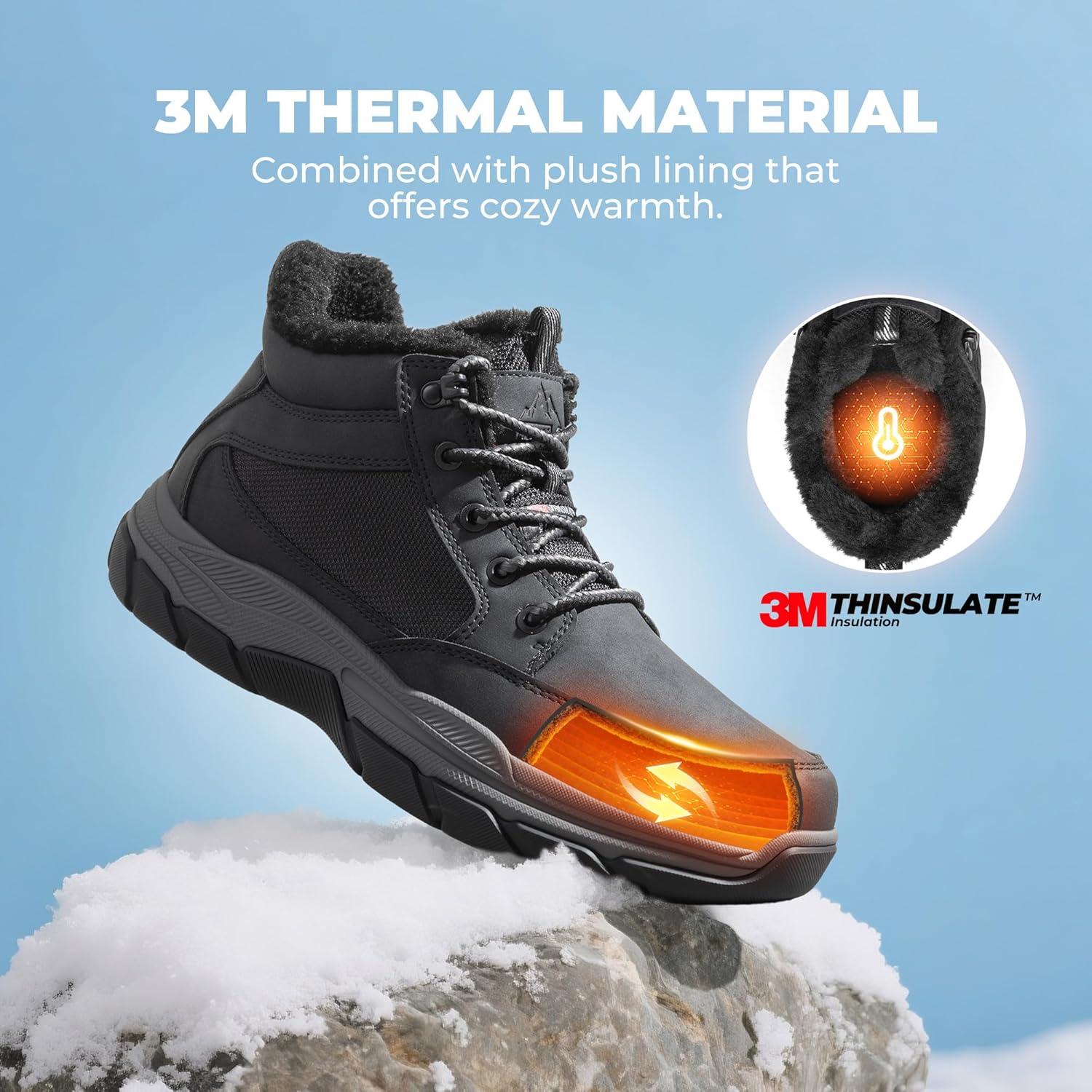 imageNORTIV 8 Mens Waterproof Winter Snow Boots Lightweight Hiking Casual Chukka Ankle BootsBlack