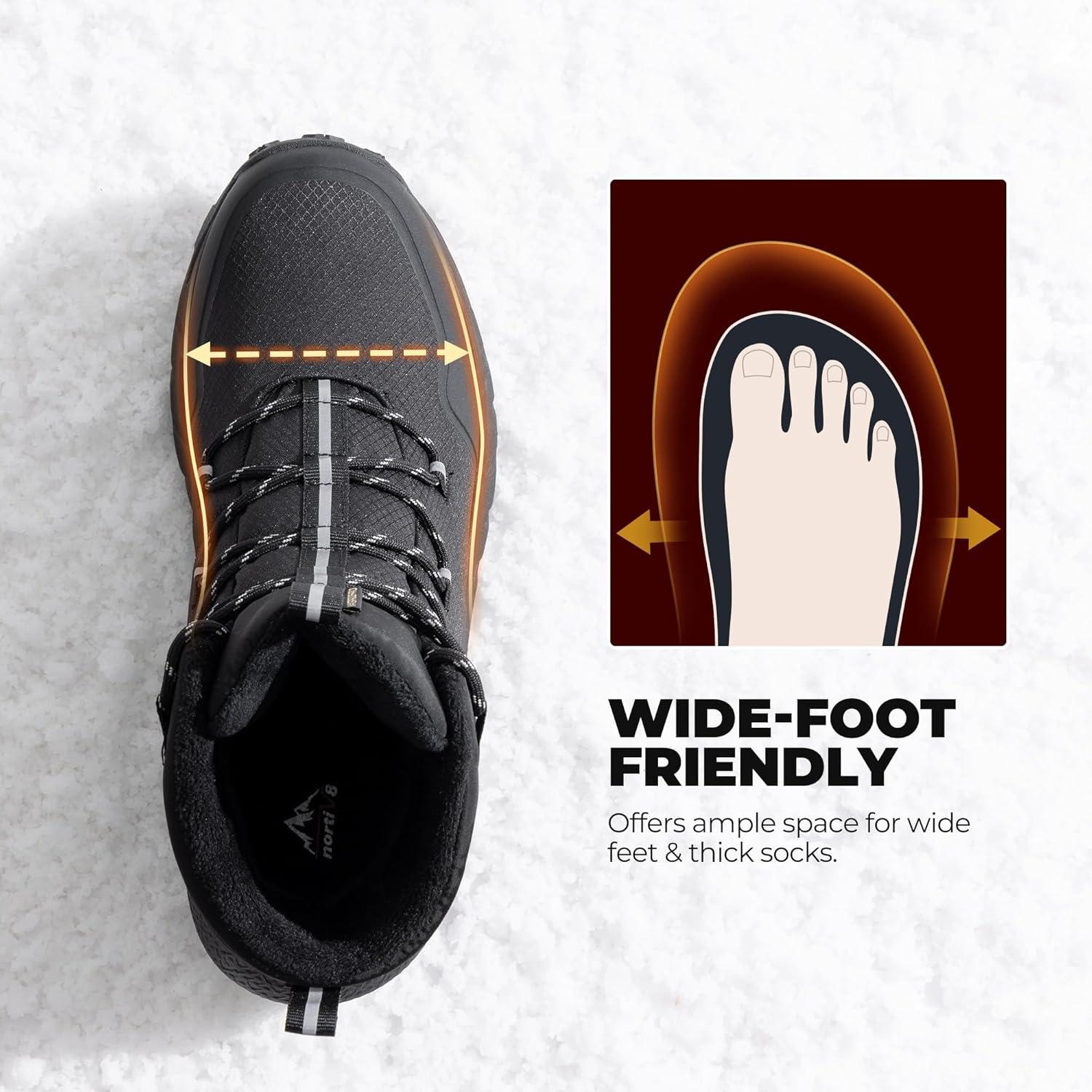 imageNORTIV 8 Mens Wide Winter Boots Grip on Snow Ice Insulated Waterproof Lightweight Comfortable Hiking Outdoor BootsBlack