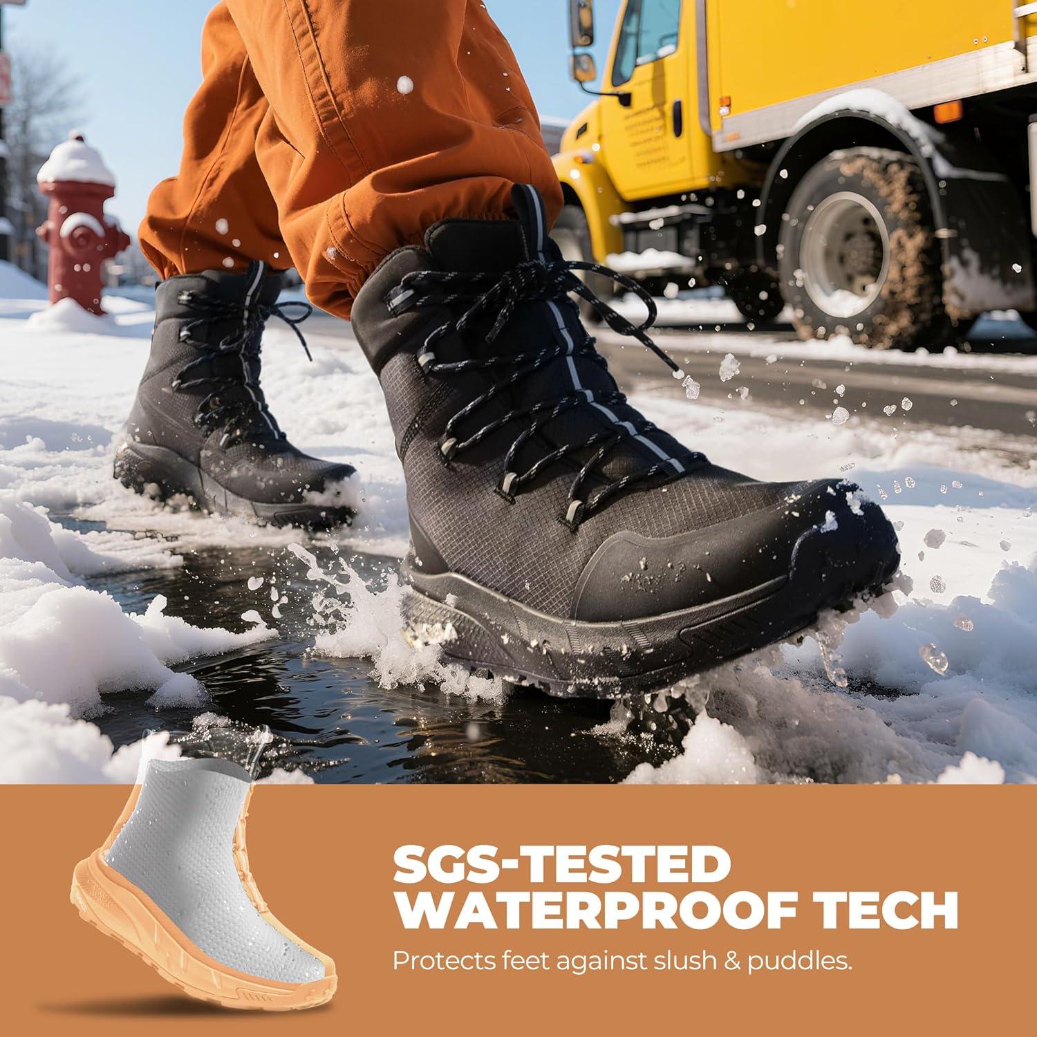 imageNORTIV 8 Mens Wide Winter Boots Grip on Snow Ice Insulated Waterproof Lightweight Comfortable Hiking Outdoor BootsBlack