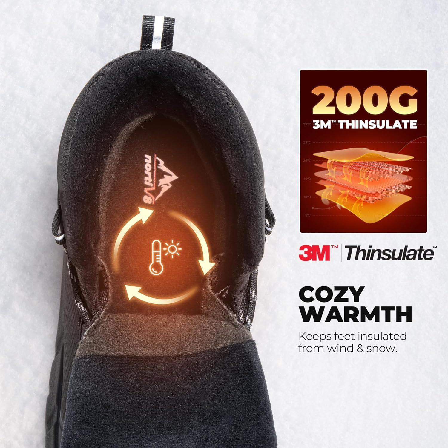 imageNORTIV 8 Mens Wide Winter Boots Grip on Snow Ice Insulated Waterproof Lightweight Comfortable Hiking Outdoor BootsBlack