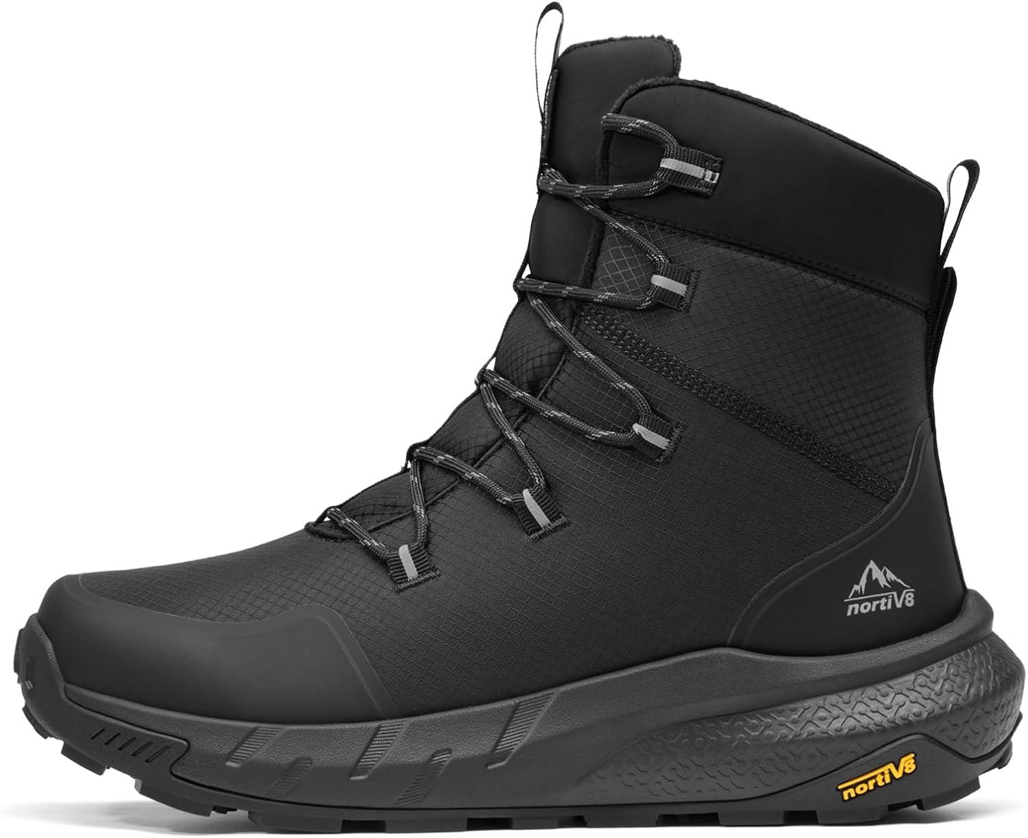 imageNORTIV 8 Mens Wide Winter Boots Grip on Snow Ice Insulated Waterproof Lightweight Comfortable Hiking Outdoor BootsBlack