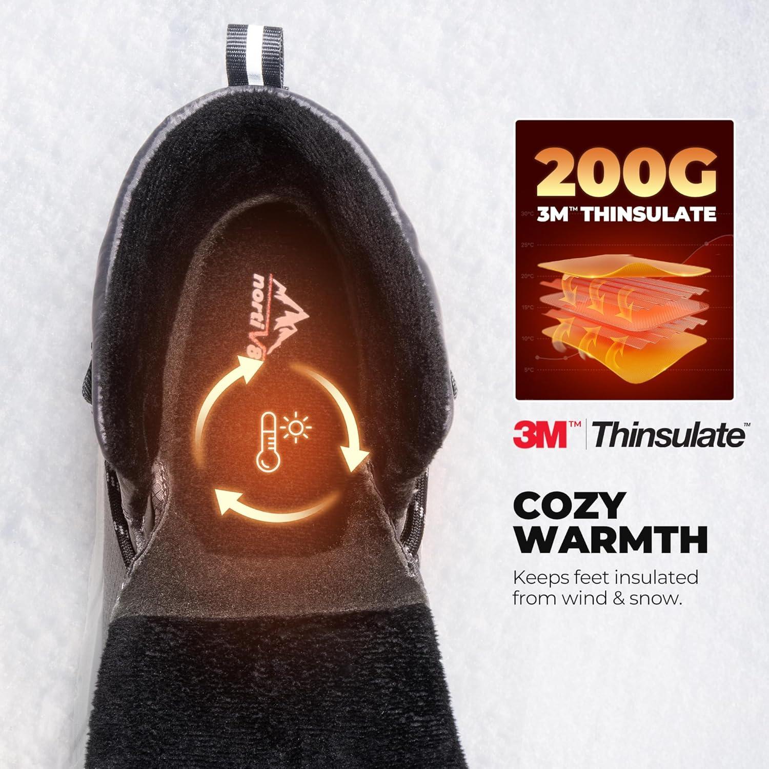 imageNORTIV 8 Mens Wide Winter Boots Grip on Snow Ice Insulated Waterproof Lightweight Comfortable Hiking Outdoor BootsDark Grey