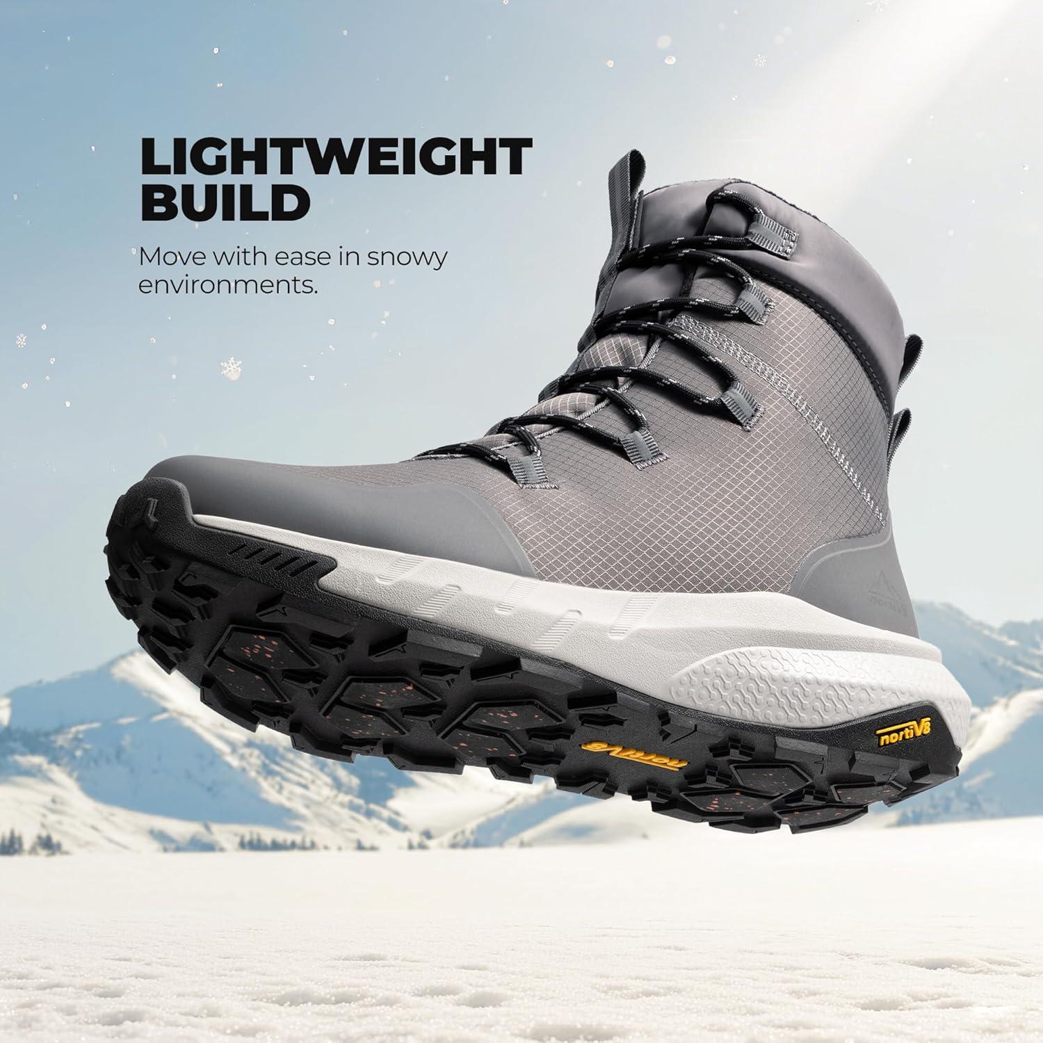 imageNORTIV 8 Mens Wide Winter Boots Grip on Snow Ice Insulated Waterproof Lightweight Comfortable Hiking Outdoor BootsDark Grey