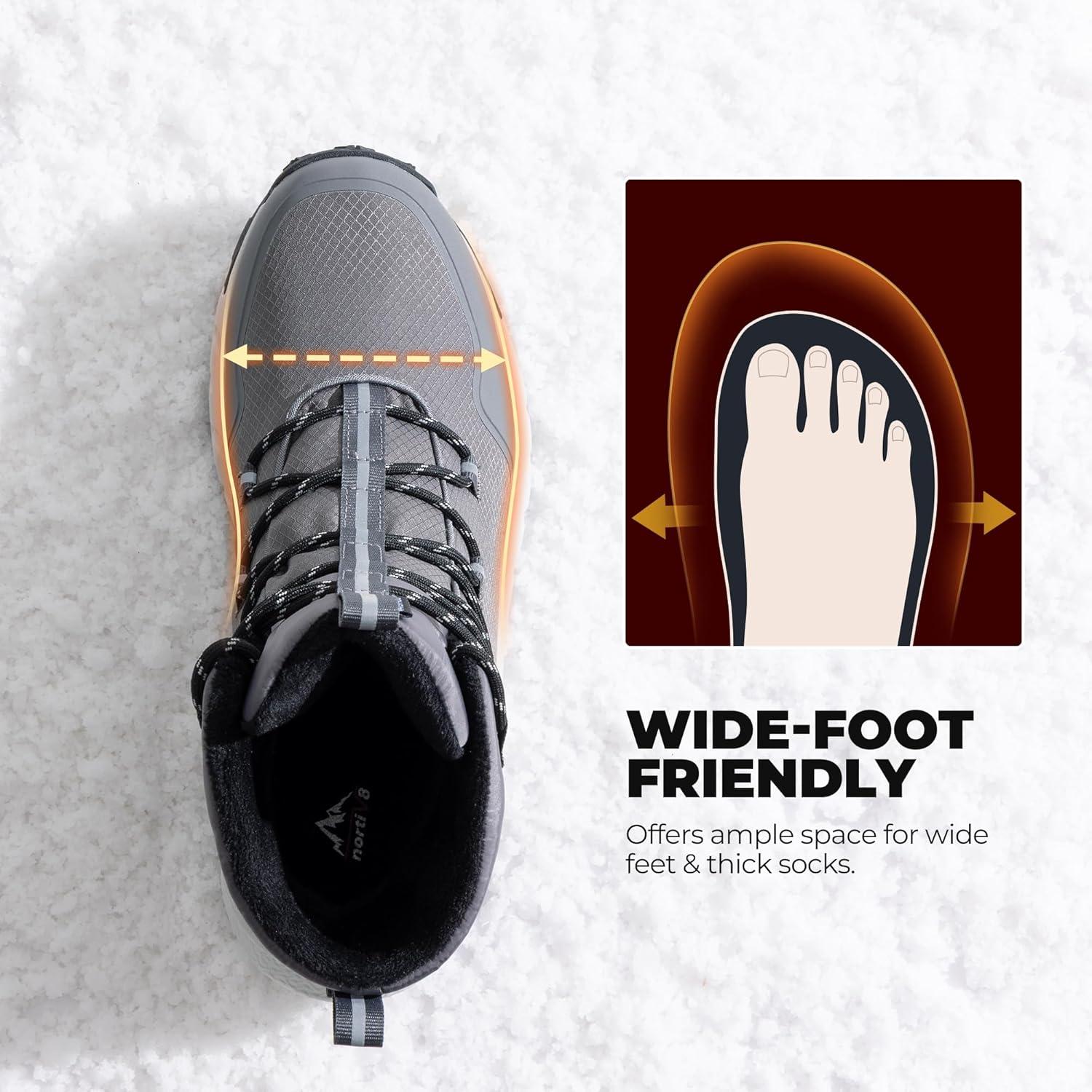 imageNORTIV 8 Mens Wide Winter Boots Grip on Snow Ice Insulated Waterproof Lightweight Comfortable Hiking Outdoor BootsDark Grey