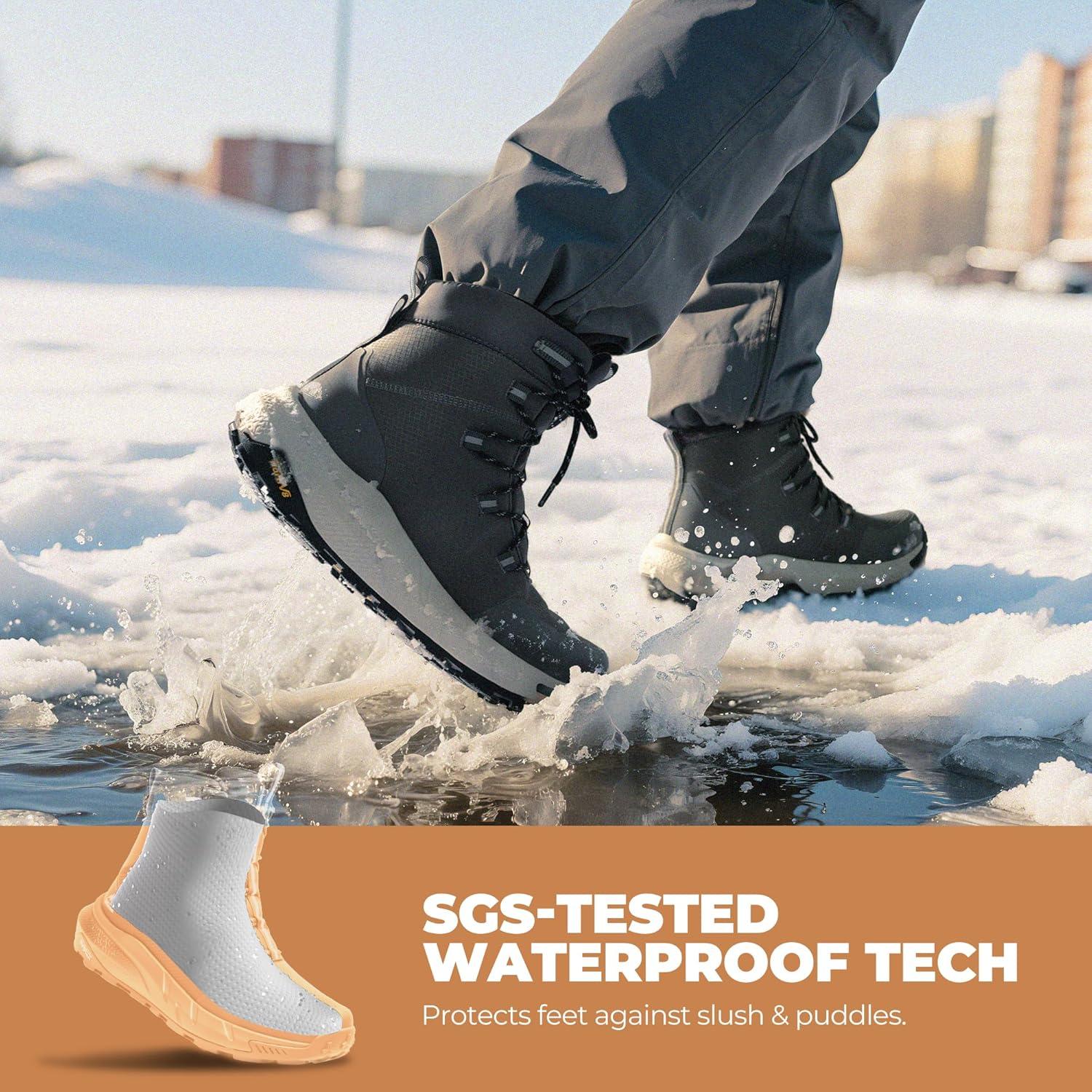 imageNORTIV 8 Mens Wide Winter Boots Grip on Snow Ice Insulated Waterproof Lightweight Comfortable Hiking Outdoor BootsDark Grey