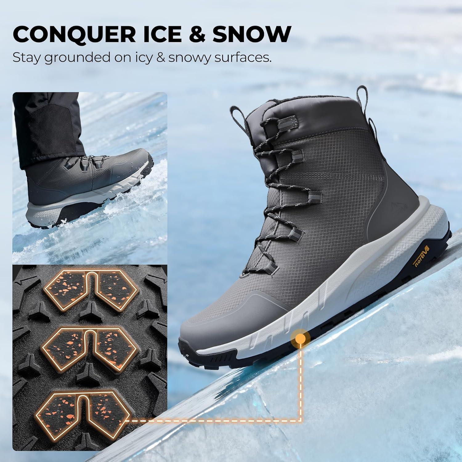 imageNORTIV 8 Mens Wide Winter Boots Grip on Snow Ice Insulated Waterproof Lightweight Comfortable Hiking Outdoor BootsDark Grey