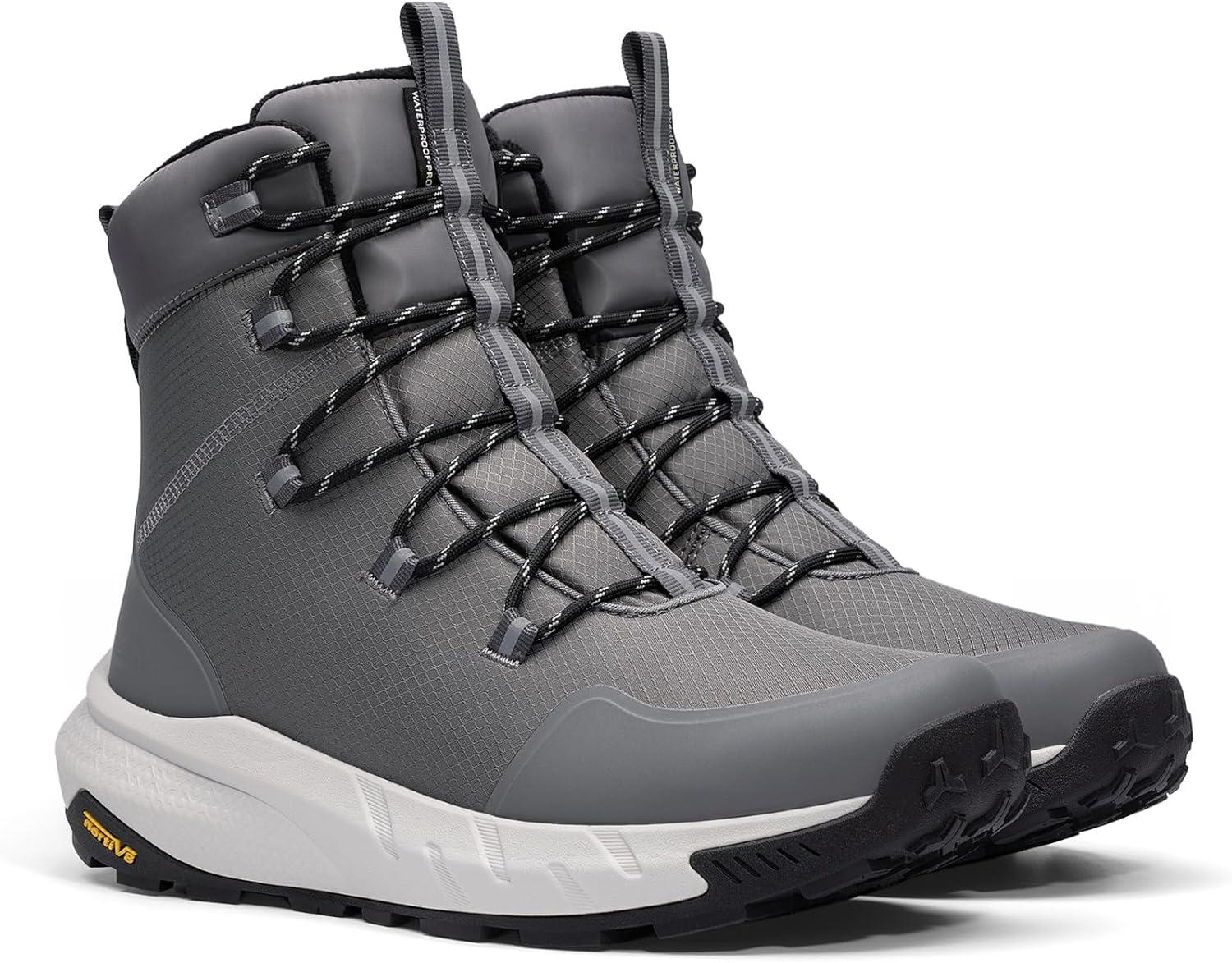 imageNORTIV 8 Mens Wide Winter Boots Grip on Snow Ice Insulated Waterproof Lightweight Comfortable Hiking Outdoor BootsDark Grey