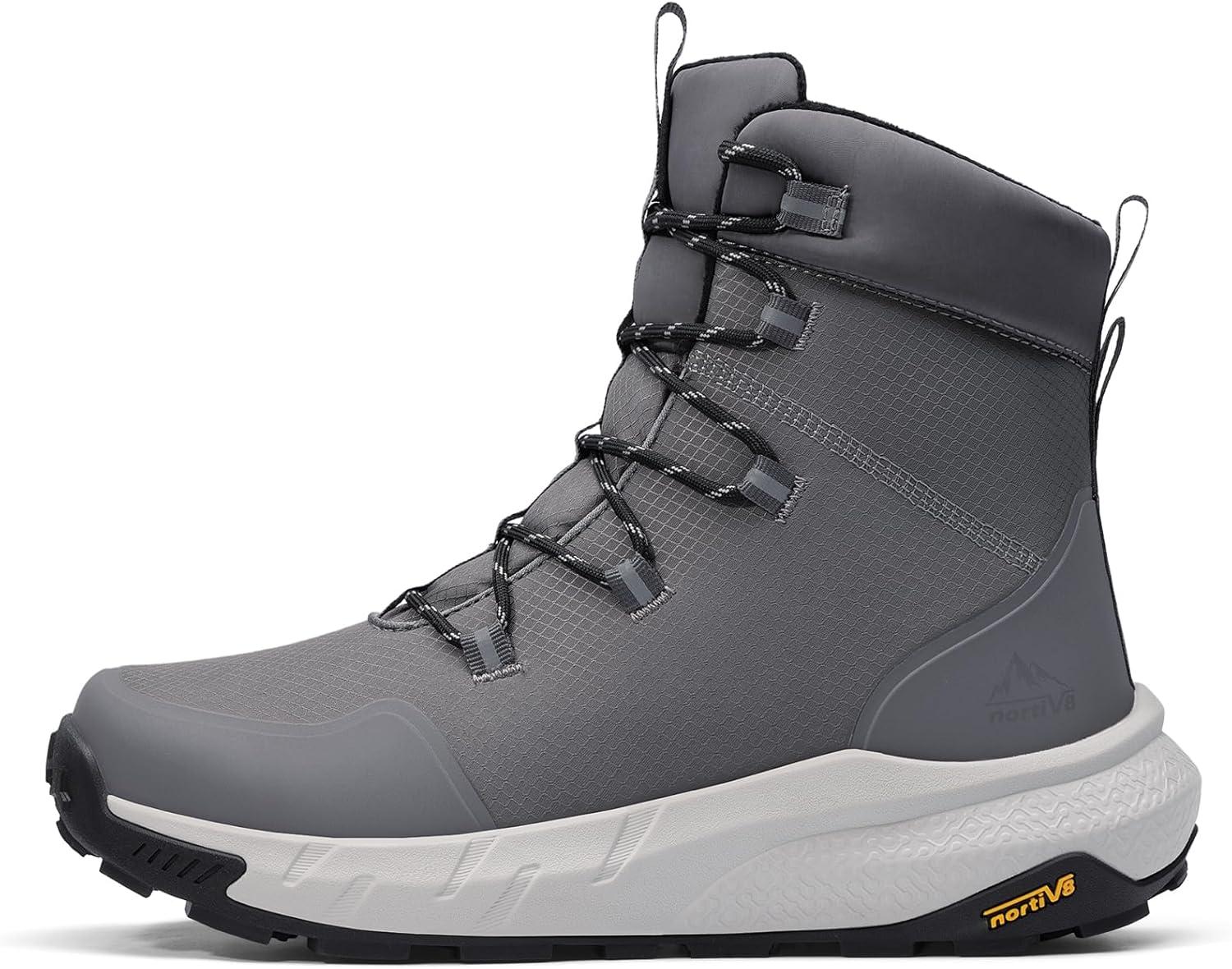 imageNORTIV 8 Mens Wide Winter Boots Grip on Snow Ice Insulated Waterproof Lightweight Comfortable Hiking Outdoor BootsDark Grey