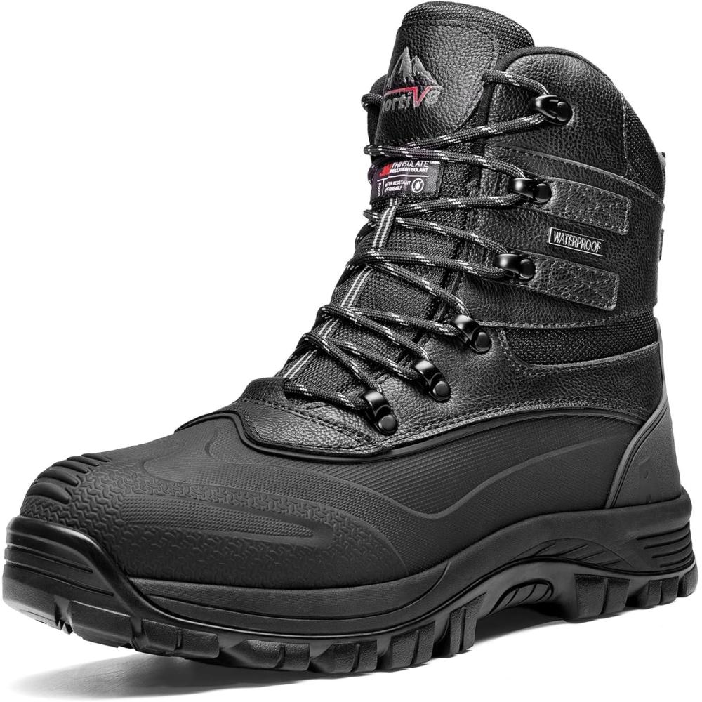 imageNORTIV 8 Mens Insulated Waterproof Construction Rubber Sole Winter Snow Ski BootsBlack