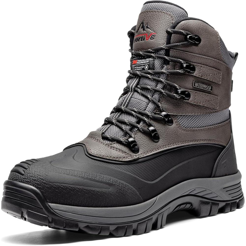 imageNORTIV 8 Mens Insulated Waterproof Construction Rubber Sole Winter Snow Ski BootsBlackGrey