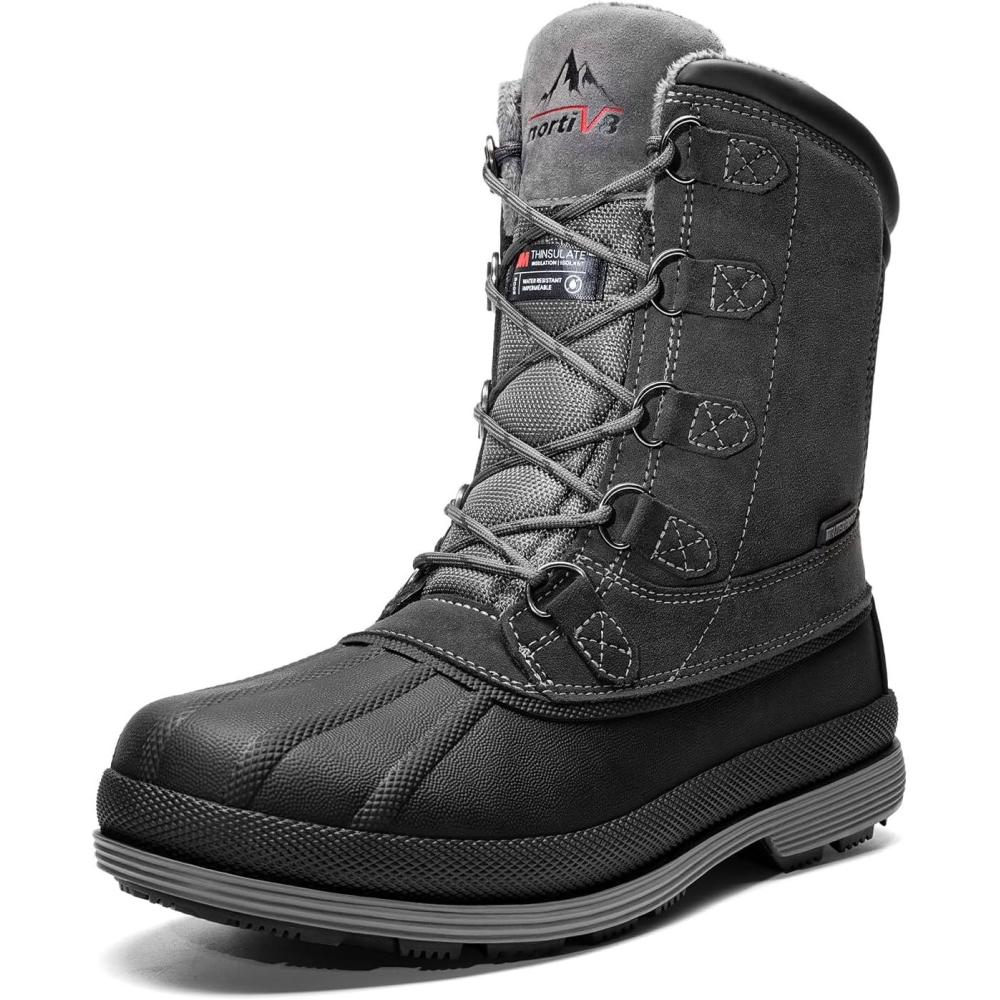 imageNORTIV 8 Mens Insulated Waterproof Work Winter Snow BootsGreyBlack