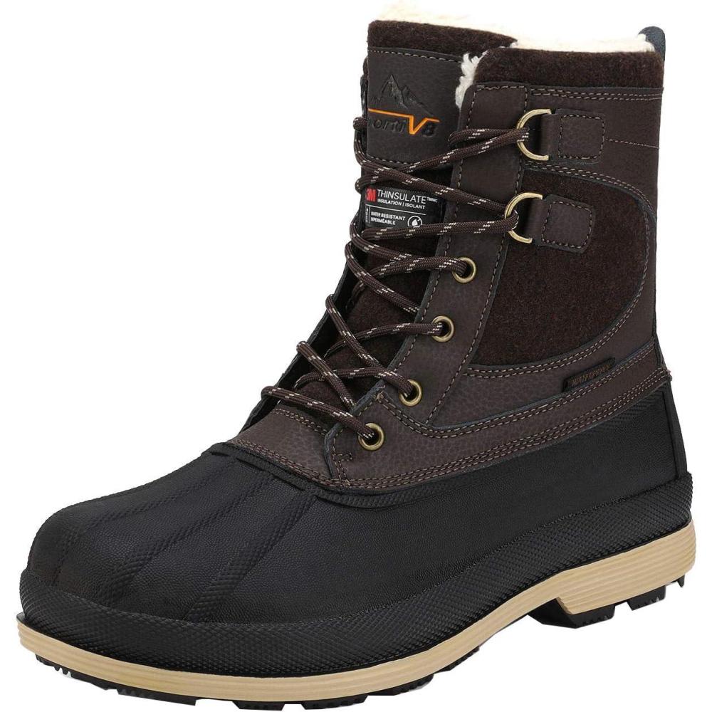imageNORTIV 8 Mens Waterproof Winter Snow Boots AVENUEDarkBrownBlack