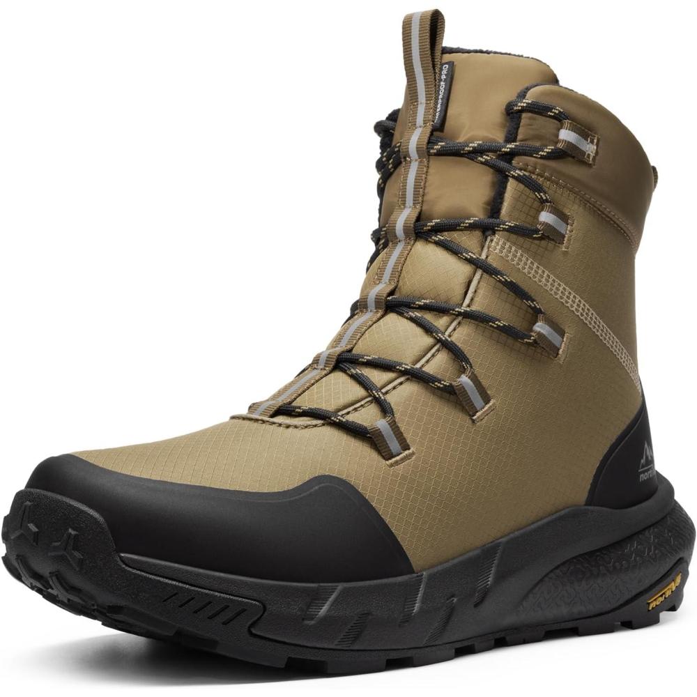 imageNORTIV 8 Mens Wide Winter Boots Grip on Snow Ice Insulated Waterproof Lightweight Comfortable Hiking Outdoor BootsLight Taupe