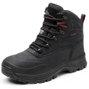 NORTIV 8 Men’s Insulated Waterproof Construction Hiking Winter Snow Boots(Black)