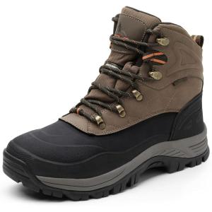 NORTIV 8 Men’s Insulated Waterproof Construction Hiking Winter Snow Boots(Brown/Black)