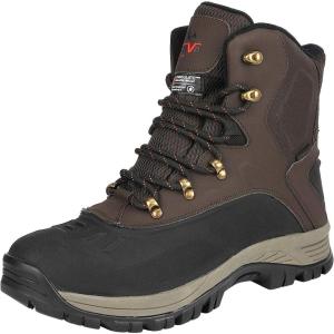 NORTIV 8 Men’s Insulated Waterproof Construction Hiking Winter Snow Boots(Dark/Brown/Black/1)