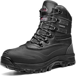 NORTIV 8 Men’s Insulated Waterproof Construction Rubber Sole Winter Snow Ski Boots(Black)
