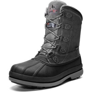 NORTIV 8 Men’s Insulated Waterproof Work Winter Snow Boots(Grey/Black)