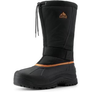NORTIV 8 Men’s Waterproof Winter Snow Boots Insulated Fur Liner Lightweight Outdoor Tall Boots(Black/Orange)