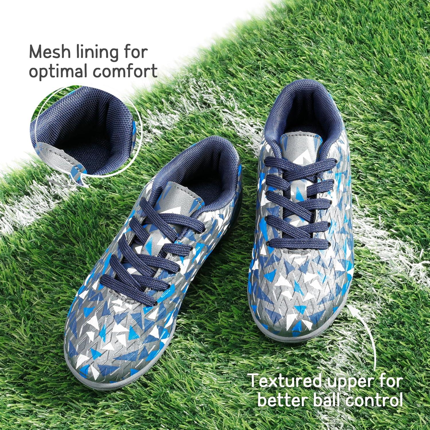 imageDREAM PAIRS Boys Girls Turf Indoor Soccer Shoes Lace Up Cleats for LittleBig KidGreyRoyalBlue