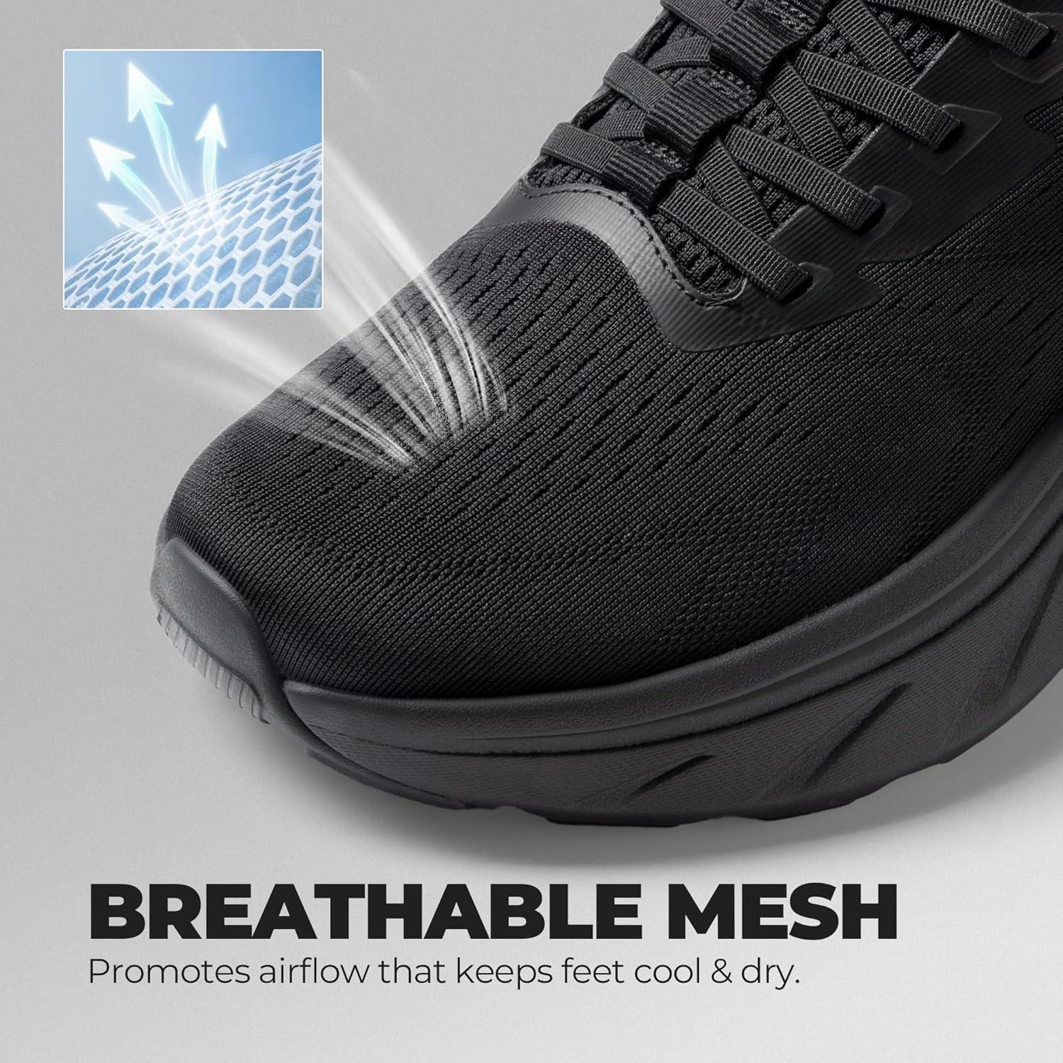 imageMens Slip On Stability Walking Running Shoes Hands Free Tennis NonSlip Comfortable Workout Gym Breathable Lightweight StediBase Fashion SneakersAll Black