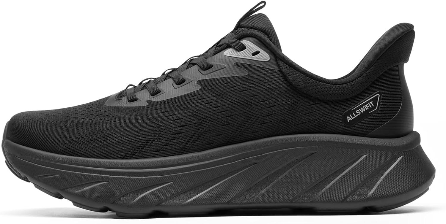 imageMens Slip On Stability Walking Running Shoes Hands Free Tennis NonSlip Comfortable Workout Gym Breathable Lightweight StediBase Fashion SneakersAll Black