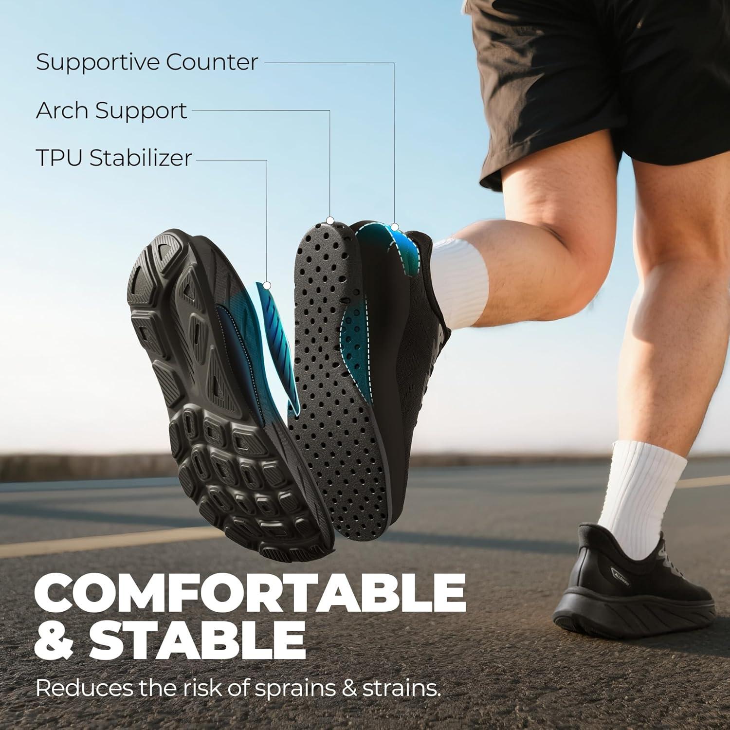 imageMens Slip On Stability Walking Running Shoes Hands Free Tennis NonSlip Comfortable Workout Gym Breathable Lightweight StediBase Fashion SneakersAll Black