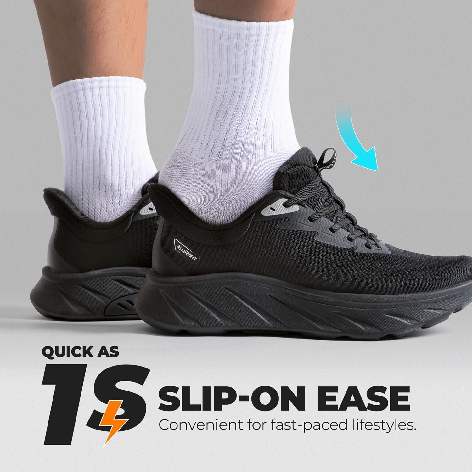 imageMens Slip On Stability Walking Running Shoes Hands Free Tennis NonSlip Comfortable Workout Gym Breathable Lightweight StediBase Fashion SneakersAll Black