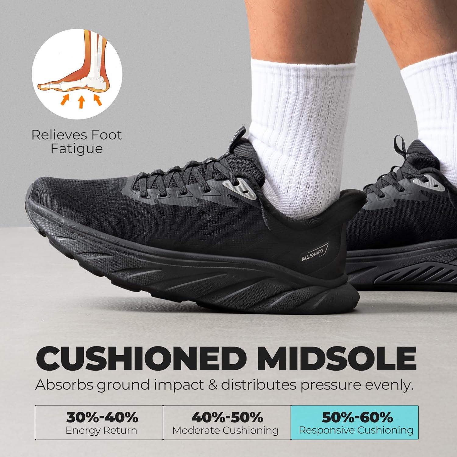 imageMens Slip On Stability Walking Running Shoes Hands Free Tennis NonSlip Comfortable Workout Gym Breathable Lightweight StediBase Fashion SneakersAll Black