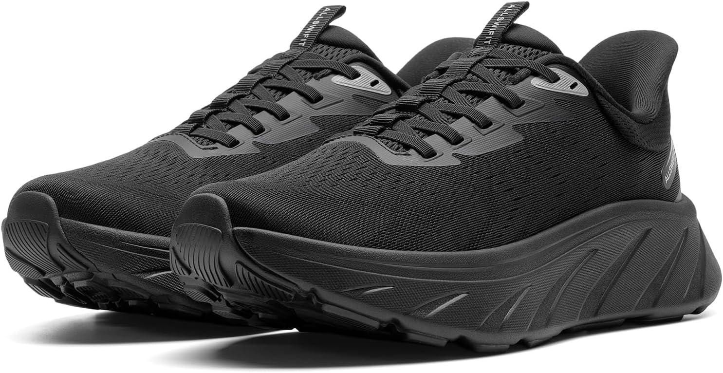 imageMens Slip On Stability Walking Running Shoes Hands Free Tennis NonSlip Comfortable Workout Gym Breathable Lightweight StediBase Fashion SneakersAll Black