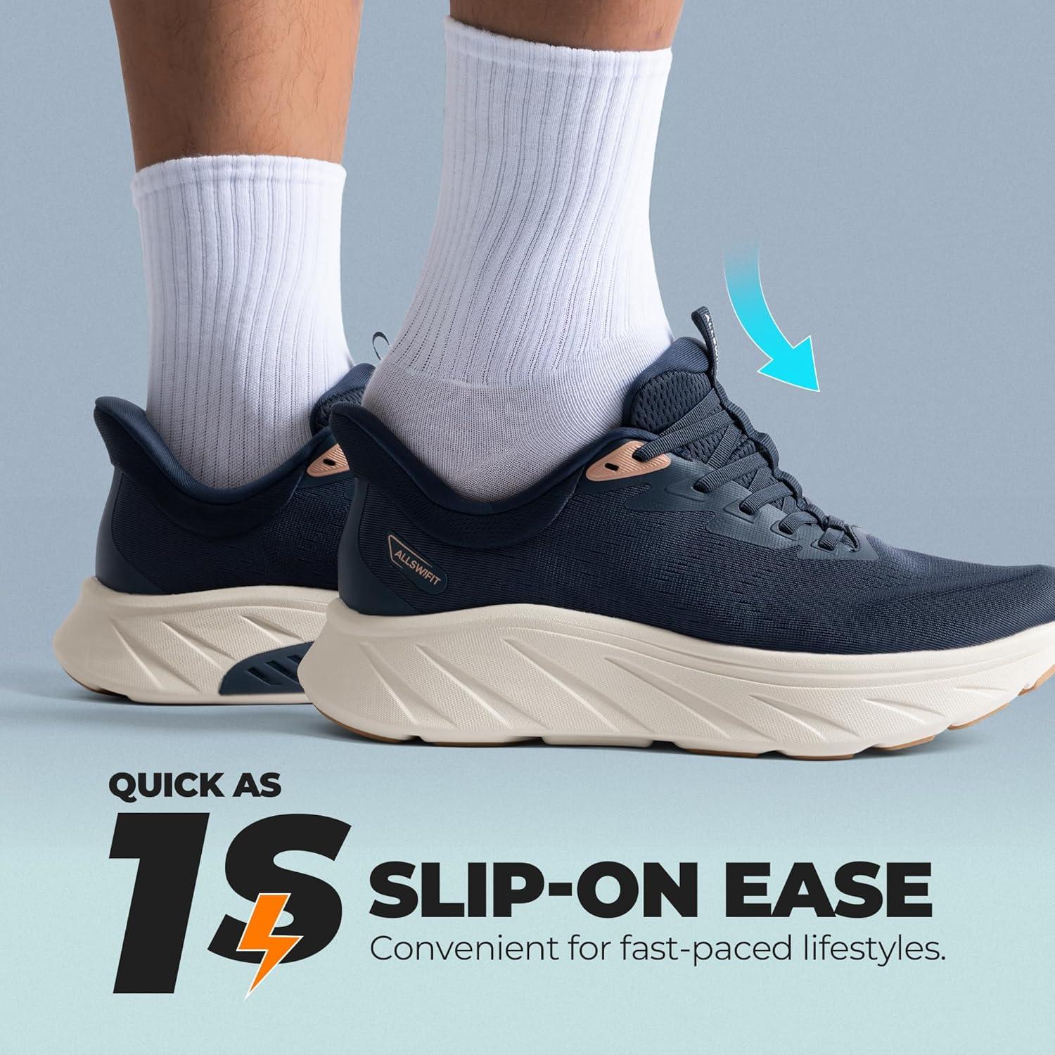 imageMens Slip On Stability Walking Running Shoes Hands Free Tennis NonSlip Comfortable Workout Gym Breathable Lightweight StediBase Fashion SneakersNavy