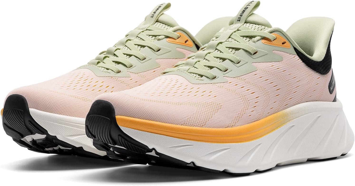 imageMens Slip On Stability Walking Running Shoes Hands Free Tennis NonSlip Comfortable Workout Gym Breathable Lightweight StediBase Fashion SneakersWhiteOrange