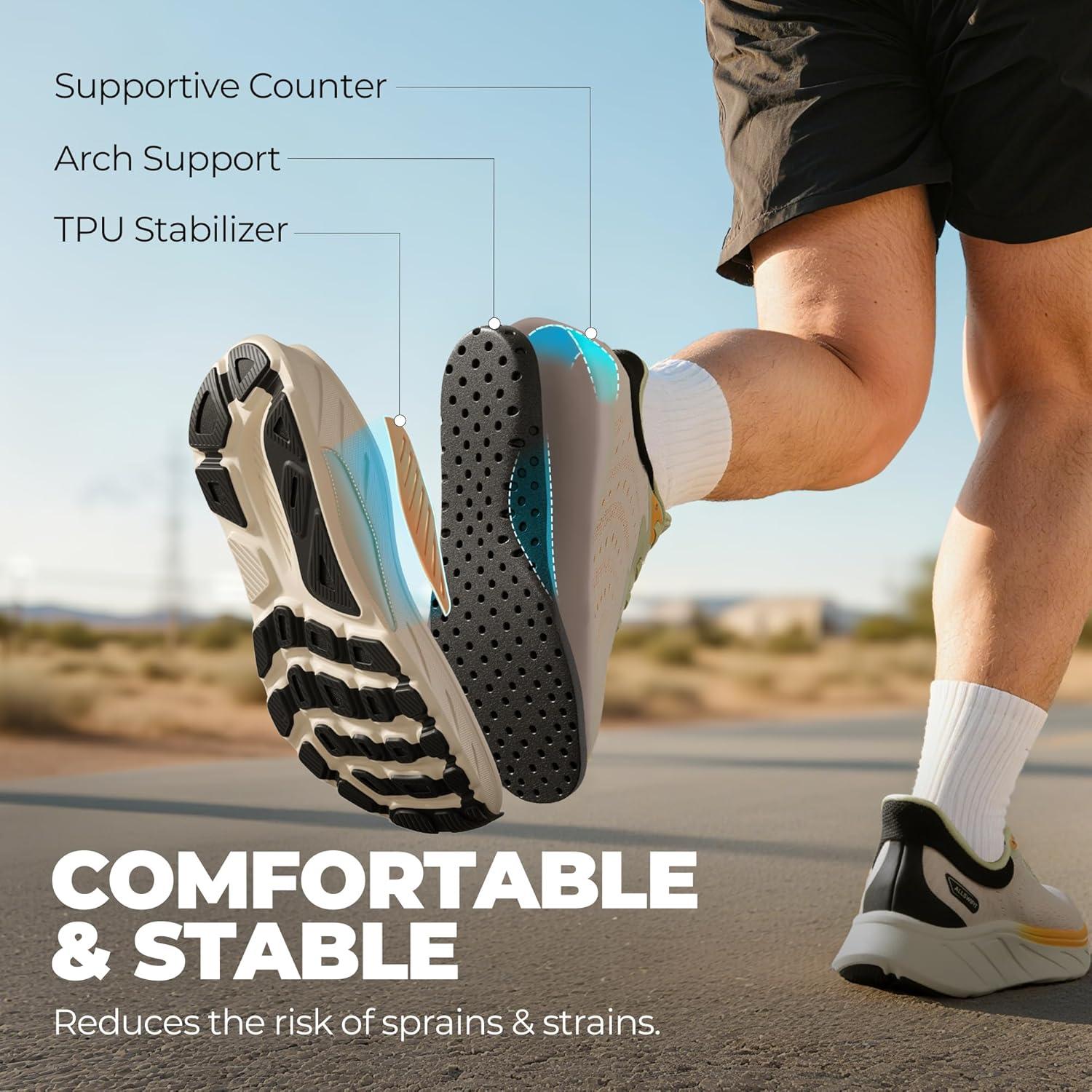 imageMens Slip On Stability Walking Running Shoes Hands Free Tennis NonSlip Comfortable Workout Gym Breathable Lightweight StediBase Fashion SneakersWhiteOrange