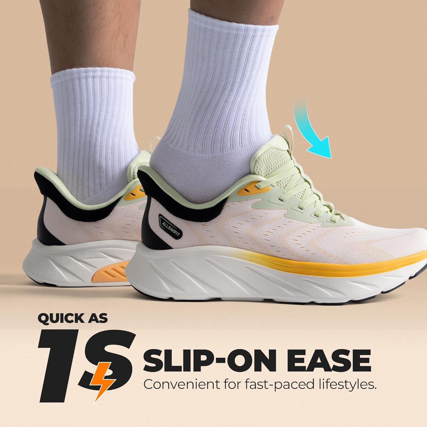 imageMens Slip On Stability Walking Running Shoes Hands Free Tennis NonSlip Comfortable Workout Gym Breathable Lightweight StediBase Fashion SneakersWhiteOrange