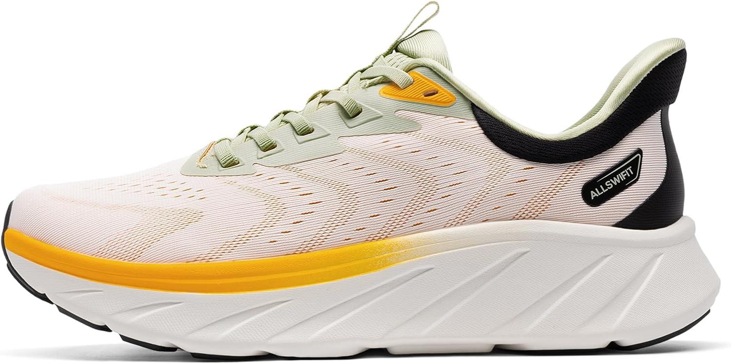 imageMens Slip On Stability Walking Running Shoes Hands Free Tennis NonSlip Comfortable Workout Gym Breathable Lightweight StediBase Fashion SneakersWhiteOrange