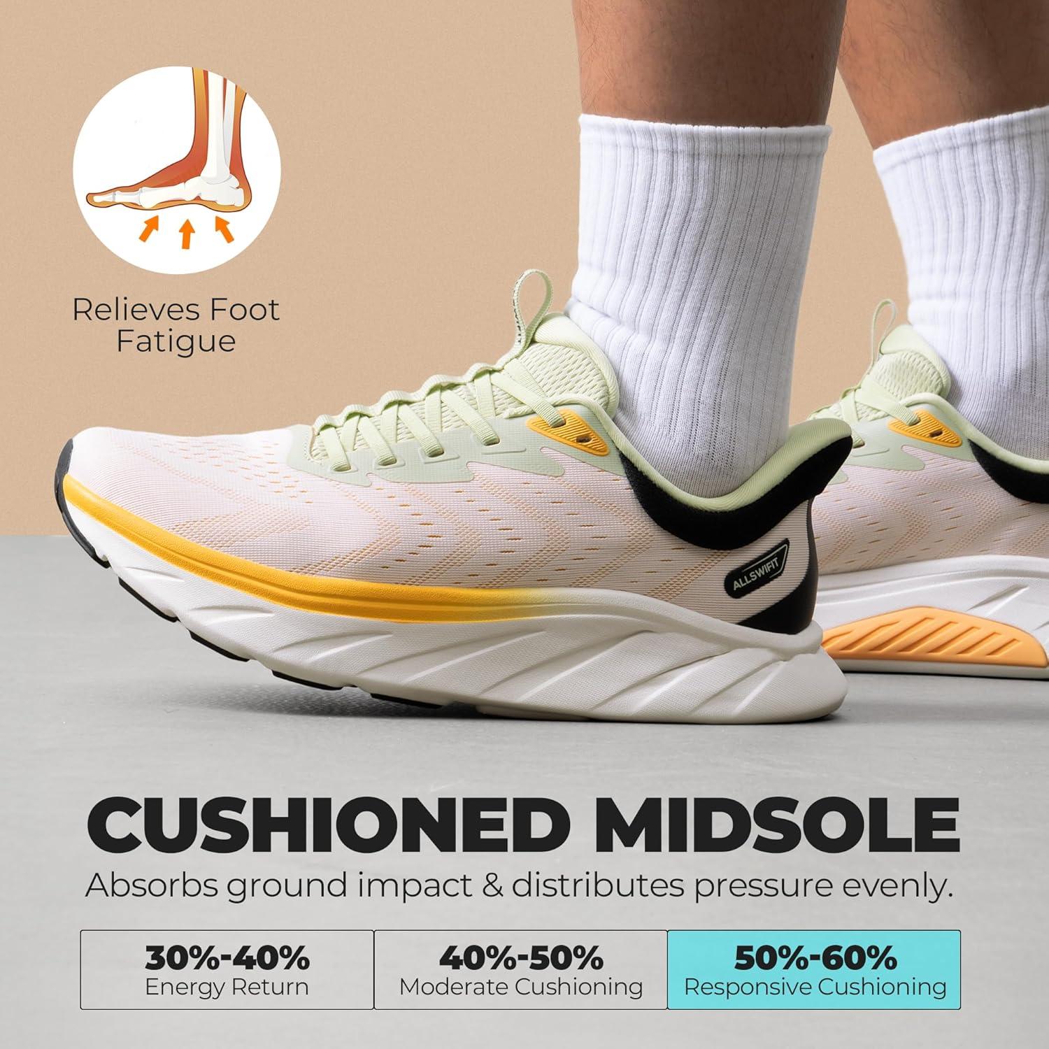 imageMens Slip On Stability Walking Running Shoes Hands Free Tennis NonSlip Comfortable Workout Gym Breathable Lightweight StediBase Fashion SneakersWhiteOrange