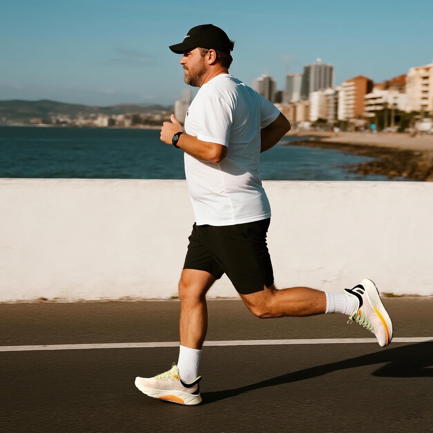 imageMens Slip On Stability Walking Running Shoes Hands Free Tennis NonSlip Comfortable Workout Gym Breathable Lightweight StediBase Fashion SneakersWhiteOrange