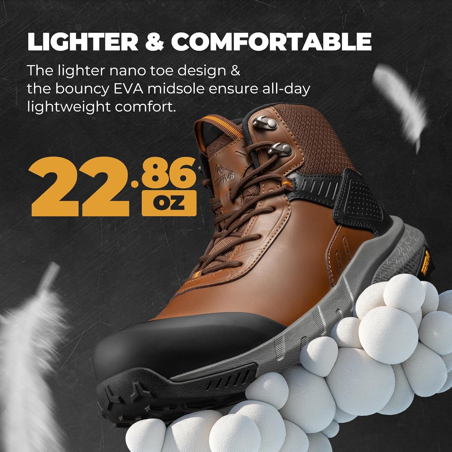 imageNORTIV 8 Composite Toe Boots for Men Waterproof Lightweight NonSlip ASTM F241224 ampamp ASTM F291324 Safety Work Boots for Warehouse ampamp Construction VaporGuardNanoBrown
