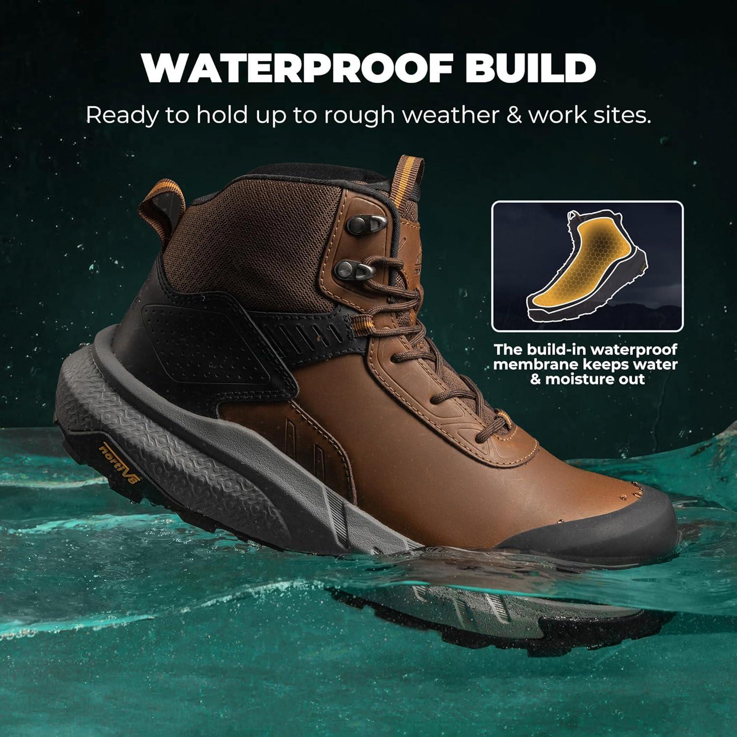 imageNORTIV 8 Composite Toe Boots for Men Waterproof Lightweight NonSlip ASTM F241224 ampamp ASTM F291324 Safety Work Boots for Warehouse ampamp Construction VaporGuardNanoBrown