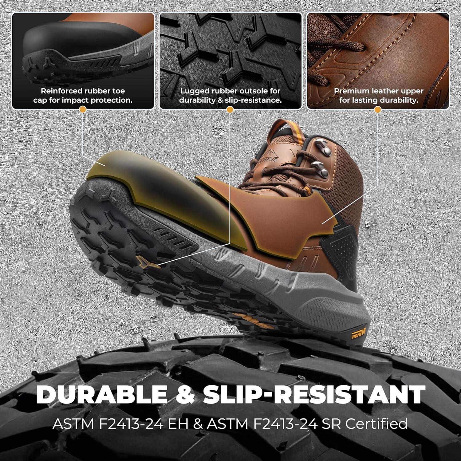 imageNORTIV 8 Composite Toe Boots for Men Waterproof Lightweight NonSlip ASTM F241224 ampamp ASTM F291324 Safety Work Boots for Warehouse ampamp Construction VaporGuardNanoBrown