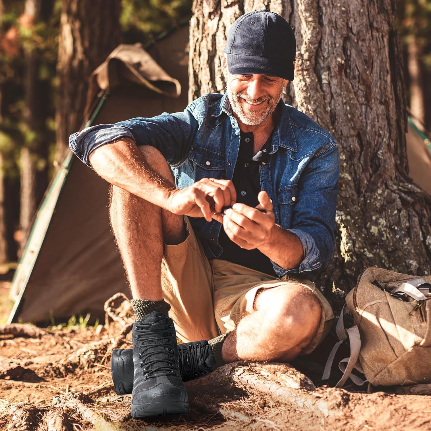 imageNORTIV 8 Mens Ankle High Waterproof Hiking Boots Outdoor Lightweight Shoes Trekking Trails ArmadilloAll Black