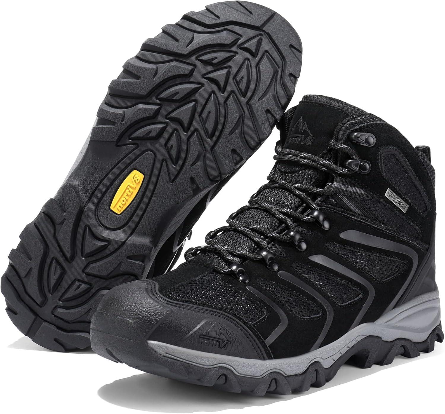 imageNORTIV 8 Mens Ankle High Waterproof Hiking Boots Outdoor Lightweight Shoes Trekking Trails ArmadilloAll Blacksuede