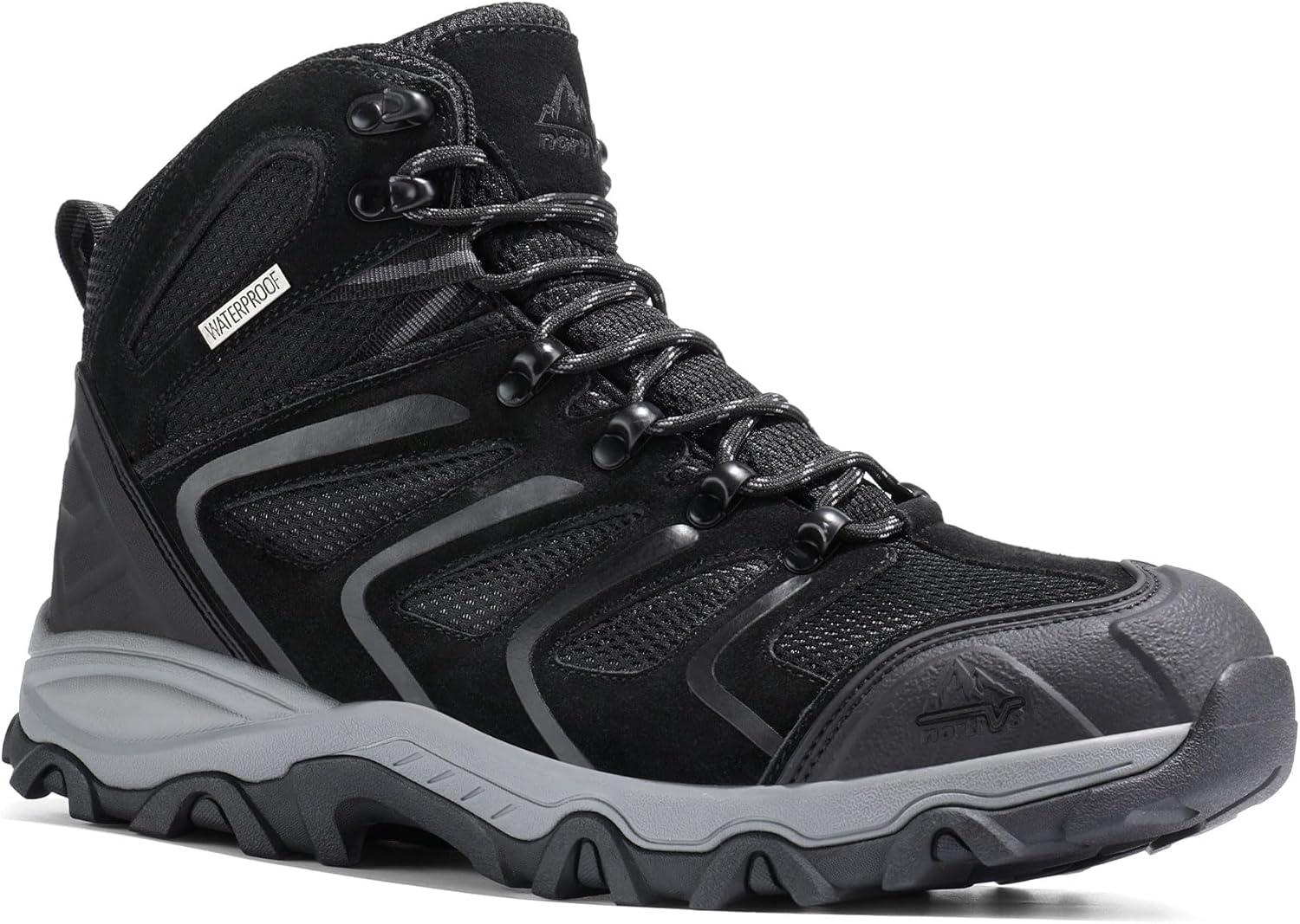 imageNORTIV 8 Mens Ankle High Waterproof Hiking Boots Outdoor Lightweight Shoes Trekking Trails ArmadilloAll Blacksuede