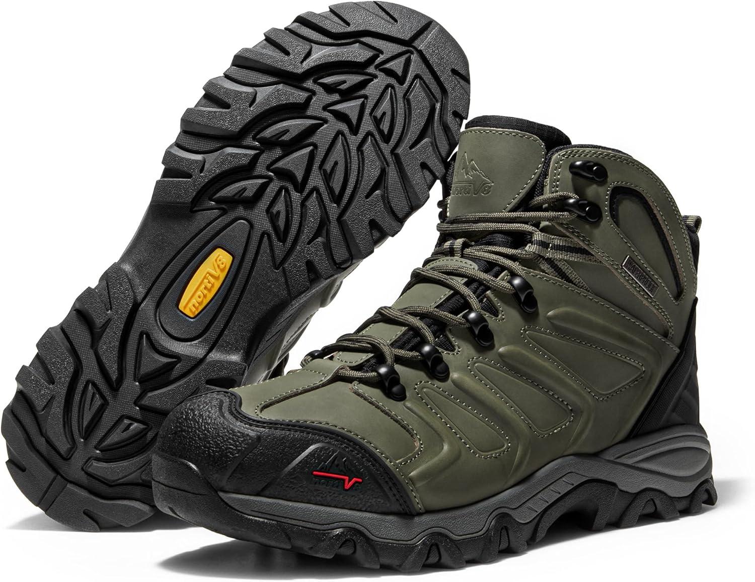 imageNORTIV 8 Mens Ankle High Waterproof Hiking Boots Outdoor Lightweight Shoes Trekking Trails ArmadilloArmy Greenleather