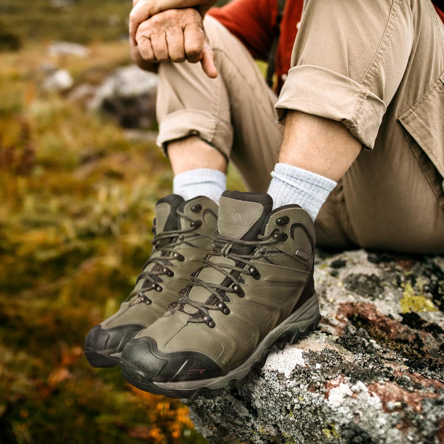 imageNORTIV 8 Mens Ankle High Waterproof Hiking Boots Outdoor Lightweight Shoes Trekking Trails ArmadilloArmy Greenleather