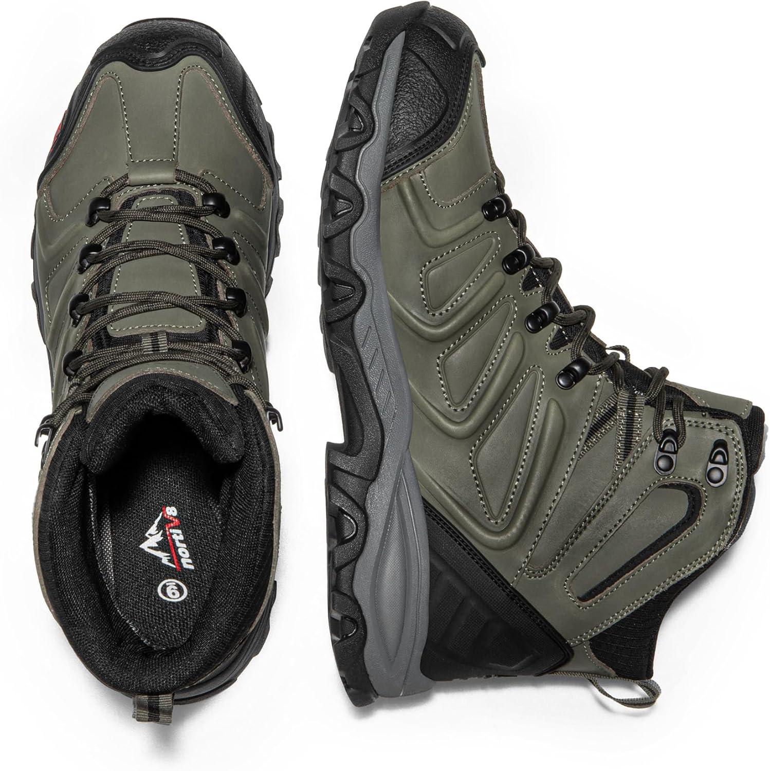 imageNORTIV 8 Mens Ankle High Waterproof Hiking Boots Outdoor Lightweight Shoes Trekking Trails ArmadilloArmy Greenleather